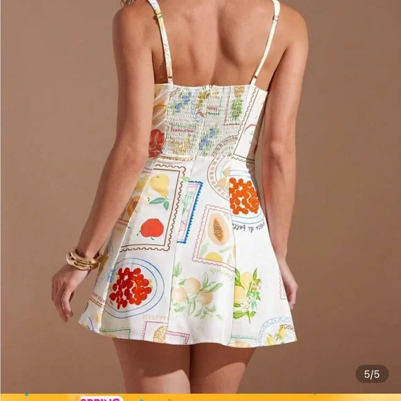 SHEIN White Lemon Print Square Neck Mini Dress - Picture 3 of 4